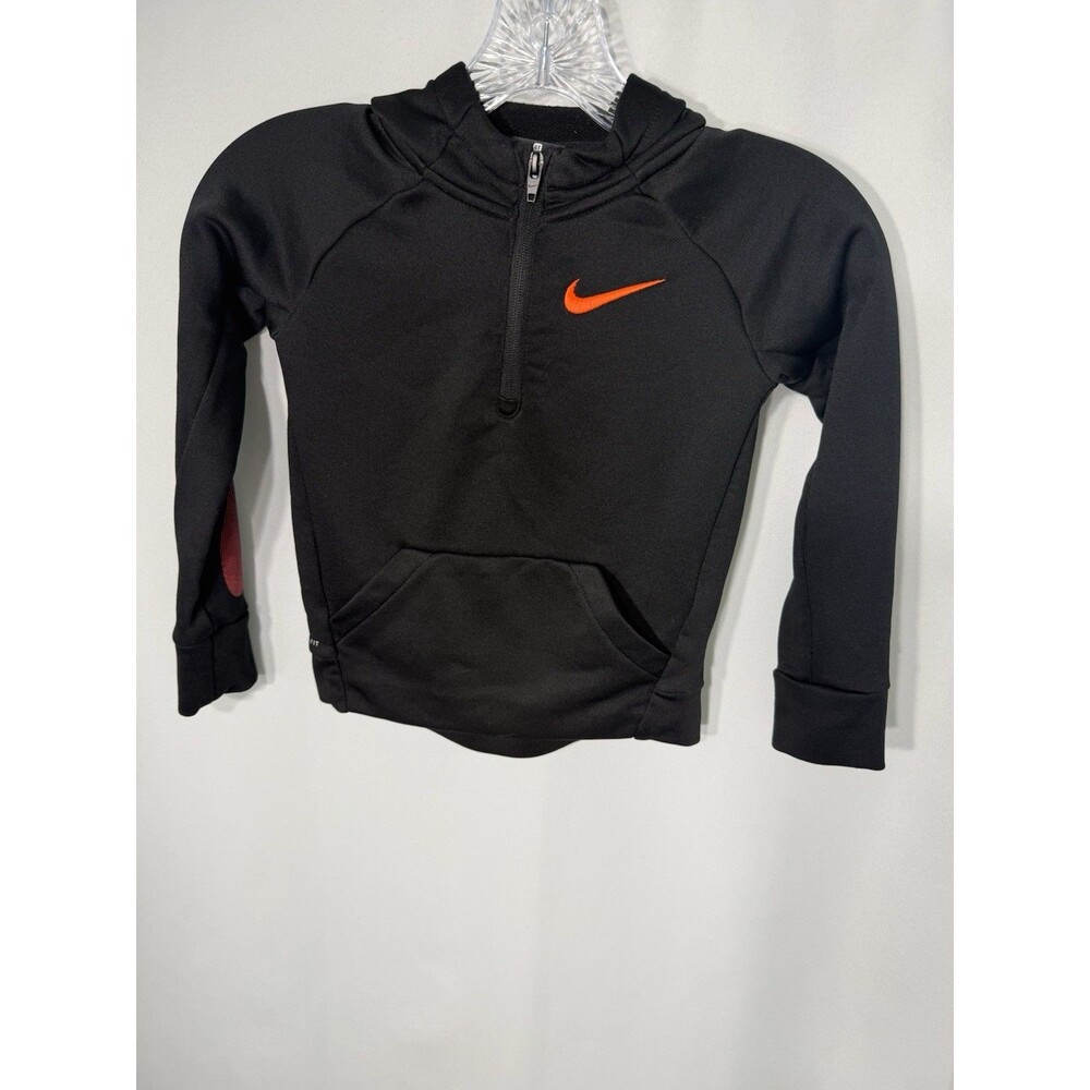 Nike 4T Jacket Black Orange 1/4 Zip Hooded Jacket Dri-Fit Training